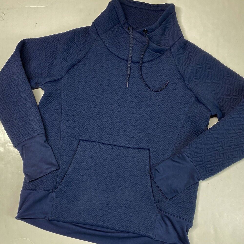 Athleta Sweatshirt Jacquard Elevation Sz Medium Athleisure Navy Blue Thumbholes